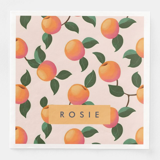 Personalisiertes Pfirsichmuster Niedliche Pfirsich Serviette (Vorderseite)