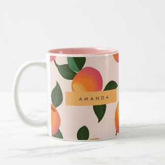 Personalisiertes Pfirsichmuster Niedliche Pfirsich Zweifarbige Tasse