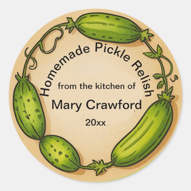 Personalisiertes Pickle Canning Jarring Labels Runder Aufkleber (Vorderseite)