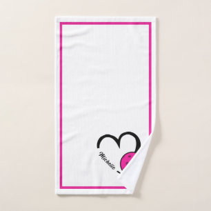 Personalisiertes Pickleball-Herz Hot Pink und Weiß Handtuch