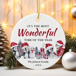 Personalisiertes Pinguin-Familien-Weihnachten Keramik Ornament