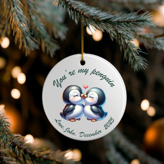 Personalisiertes Pinguin-Paar-Weihnachtsornament Keramik Ornament