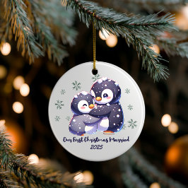 Personalisiertes Pinguin-Paar-Weihnachtsornament Keramik Ornament