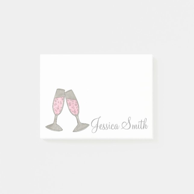 Personalisiertes Pink Champagner Glass Wedding Pos Post-it Klebezettel (Vorderseite)