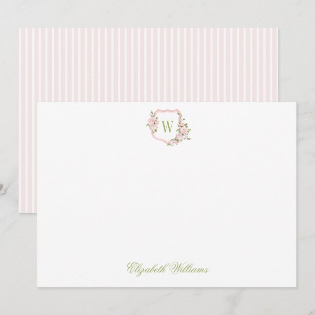 Personalisiertes Pink Floral Wappen Kindergeschirr Dankeskarte (Vorne/Hinten)
