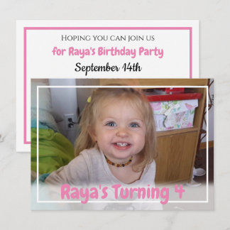Personalisiertes Pink Girl's Foto Geburtstag Einladung