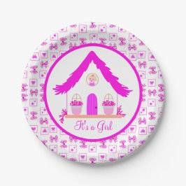 Personalisiertes Pink House Es ist ein Mädchen Pappteller