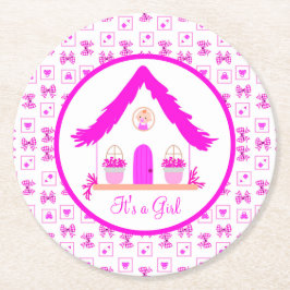 Personalisiertes Pink House Es ist ein Mädchen Runder Pappuntersetzer