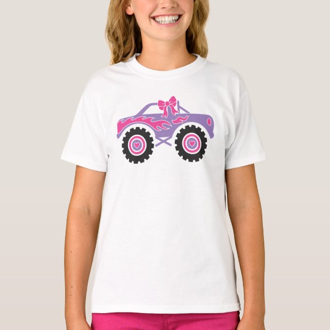 Personalisiertes Pink Monster Truck Shirt für Mädc (Vorderseite)