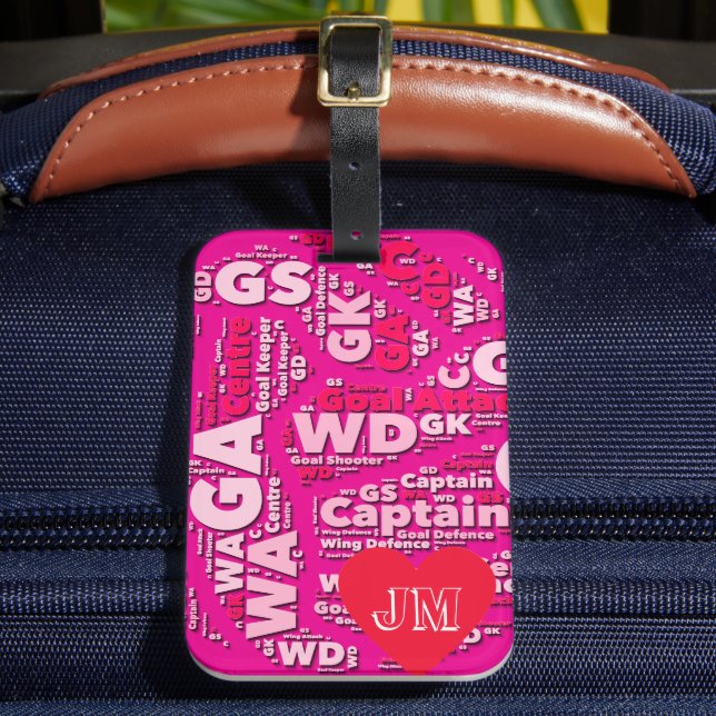 Personalisiertes Pink Netball  Gepäckanhänger (Vorderseite Insitu 2)