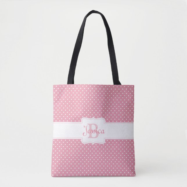 Personalisiertes Pink Polka Dot Muster Tasche (Vorderseite)