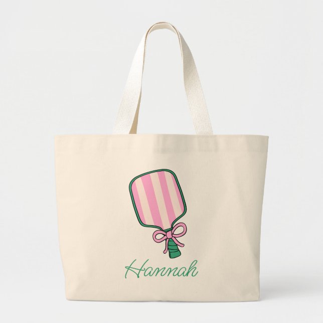 Personalisiertes Pink und grünes Pickleball Jumbo Stoffbeutel (Vorne)