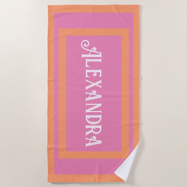 Personalisiertes Pink und Orange Strandtuch (Vorderseite)