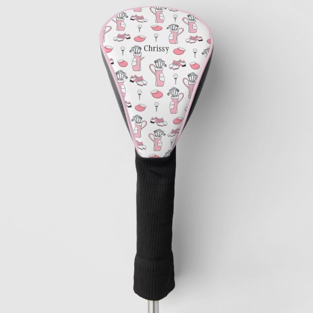 Personalisiertes Pink und White Golf Theme Ladys Golf Headcover (Vorderseite)