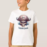 Personalisiertes Pirate Skull Birthday Bash T-Shir T-Shirt<br><div class="desc">Ahoy, stolze Eltern von 'Birthday Bukcaneers! 🏴 ‍ Was ☠️ besser als eine Brust voller Doublons? Ein individuelles Pirate Skull Birthday T-Shirt für den jungen Swashbuckler, sind da! Schau dir die Geburtstagsmatey in dieser High-Sea-Manier an, mit "einem furchteinflößenden Piraten-Schädel 'n' yer Kinddo's Name direkt darauf! Macht großartige Fotos 'n' noch...</div>