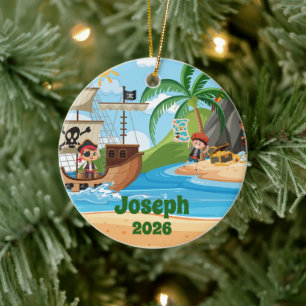 Personalisiertes Piratenschiff-Ornament Keramik Ornament