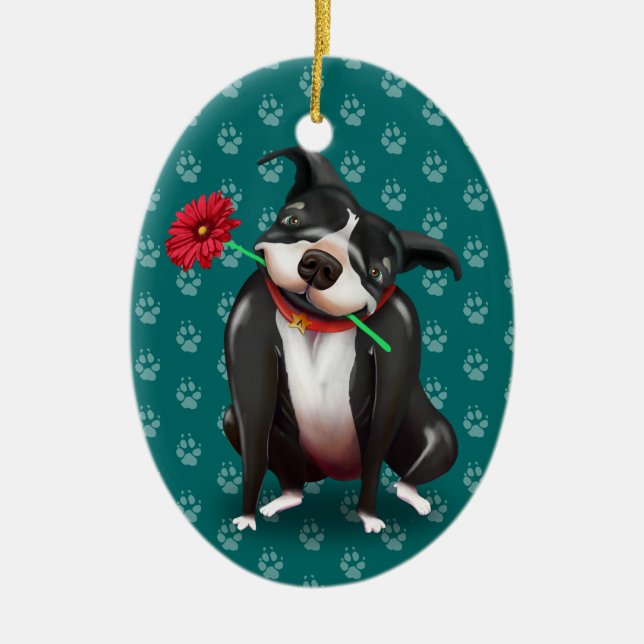 Personalisiertes Pitbull Weihnachten verziert | Keramikornament (Vorne)
