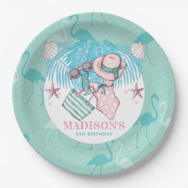 Personalisiertes Pool Party Rosa Türkis Pappteller