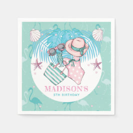 Personalisiertes Pool Party Rosa Türkis Serviette