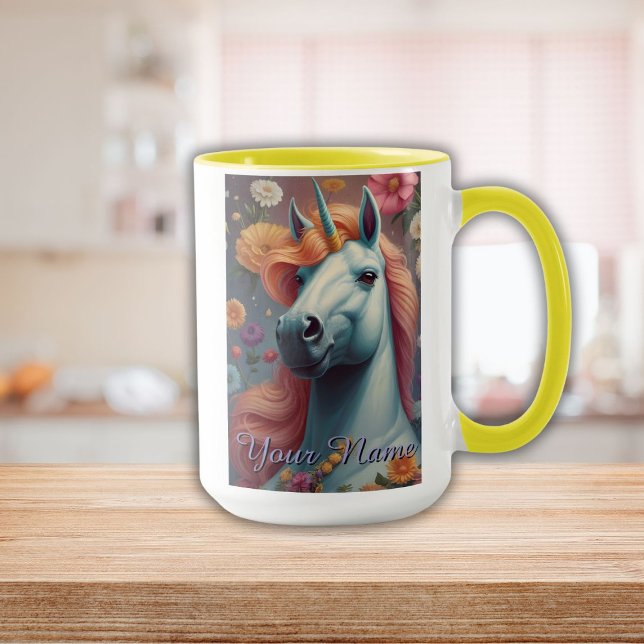 Personalisiertes Portrait der Blume White Unicorn Tasse (Personalized White Unicorn Flower Portrait Mug)