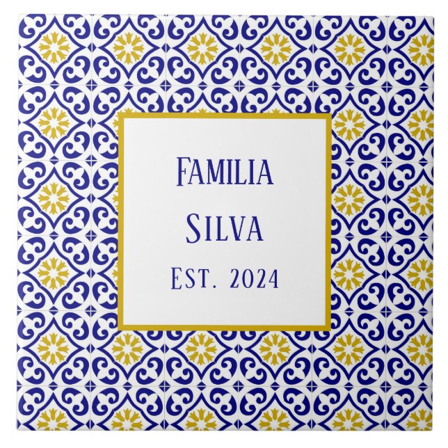 Personalisiertes Portugiesisches Tiles blaues Mitt Fliese (Vorderseite)