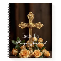 Personalisiertes Prayer Journal Gold Cross & Rose