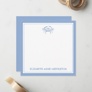 Personalisiertes Preppy Blue und White Crab an der Mitteilungskarte
