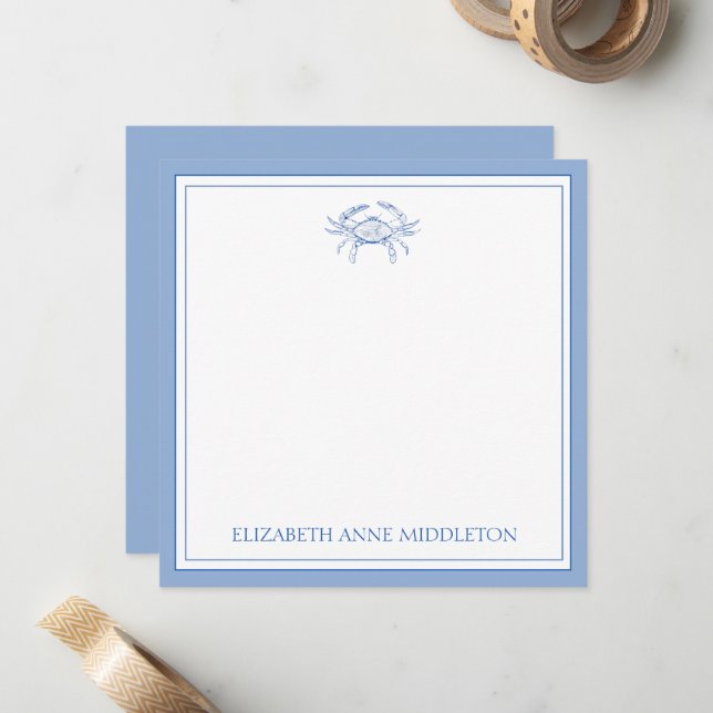 Personalisiertes Preppy Blue und White Crab an der Mitteilungskarte (Vorderseite/Rückseite Beispiel)