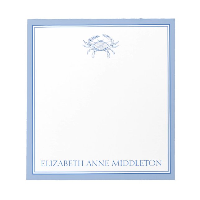 Personalisiertes Preppy Blue und White Crab an der Notizblock (Vorderseite)