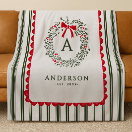 Personalisiertes Preppy Holiday Wreath Monogramm u Fleecedecke