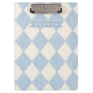 Personalisiertes Preppy Soft Blau Flauschig Argyle Klemmbrett