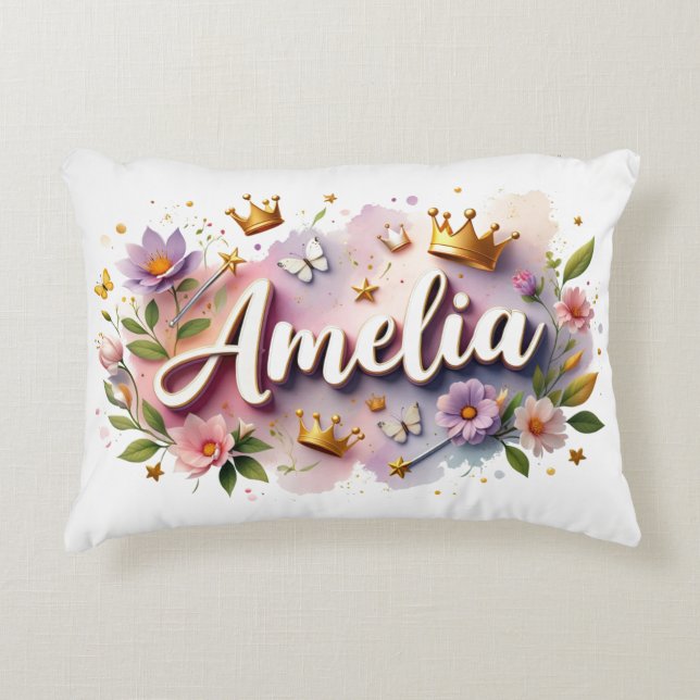 Personalisiertes Prinzessinnen-Blumen-Name  Dekokissen (Vorderseite)