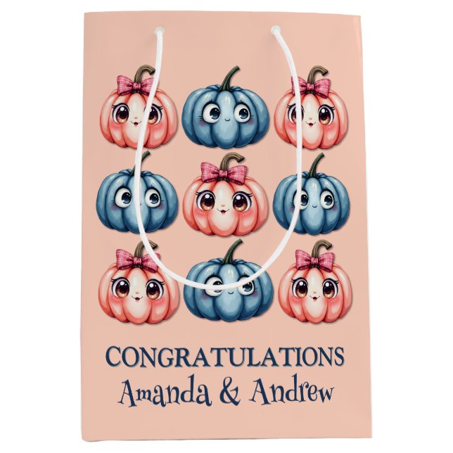 Personalisiertes Pumpkin Baby Dusche Pink Mittlere Geschenktüte (Vorderseite)