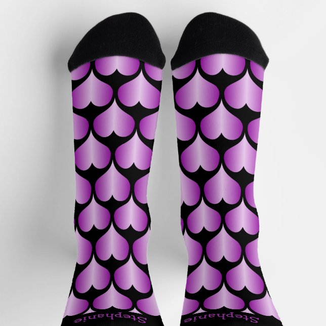 Personalisiertes Purple Hearts Design Socken (Oben)