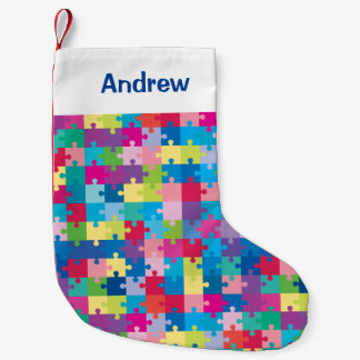 Personalisiertes Puzzle-Muster Autismus Bewusstsei Kleiner Weihnachtsstrumpf