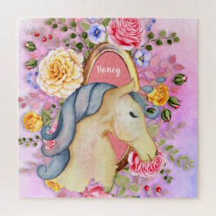 Personalisiertes Puzzle Unicorn Rose Pink Girl