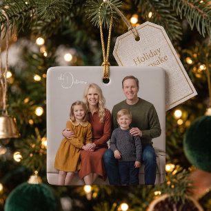 Personalisiertes quadratisches Familienfoto-Weihna Keramikornament
