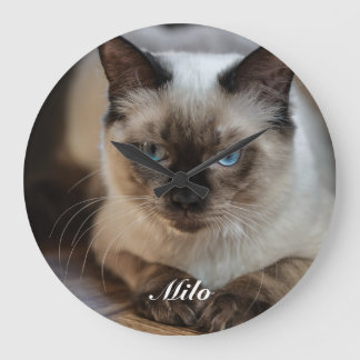 Personalisiertes Ragdoll-Katzenfoto und -Name Große Wanduhr