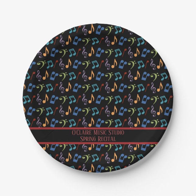 Personalisiertes Rainbow-Musiknoten-Party Pappteller (Vorderseite)