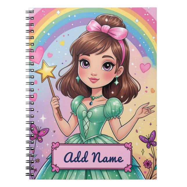 Personalisiertes Rainbow Princess-Notebook Notizblock (Vorderseite)