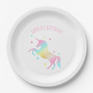 Personalisiertes Rainbow Unicorn Geburtstag Pappteller