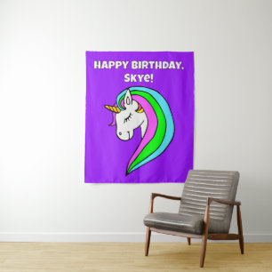 Personalisiertes Rainbow Unicorn Wandteppich