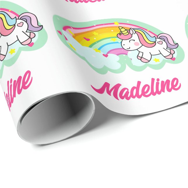 Personalisiertes Rainbow Unicorpping Paper Geschenkpapier (Rolleneckpunkt)