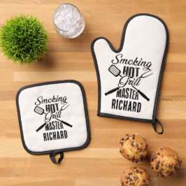 Personalisiertes Rauchen - Hot Grill Master Ofenhandschuh & Topflappen-Set