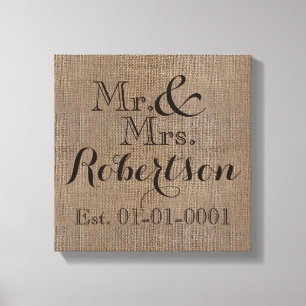 Personalisiertes raues Hochzeitsandenken im Jute-L Leinwanddruck
