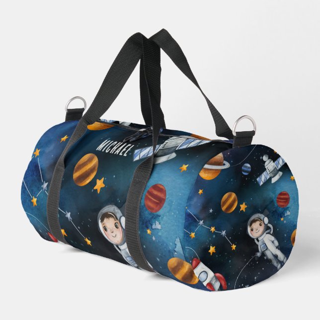 Personalisiertes Raumschiff und Astronaut Duffle Bag (Linke Seite)