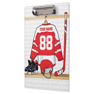 Personalisiertes Red and White Ice Hockey Jersey Klemmbrett