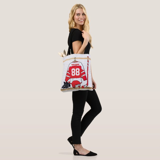 Personalisiertes Red and White Ice Hockey Jersey Tasche (Am Model)