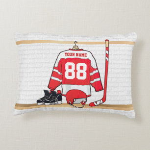 Personalisiertes Red and White Ice Hockey Jersey Zierkissen