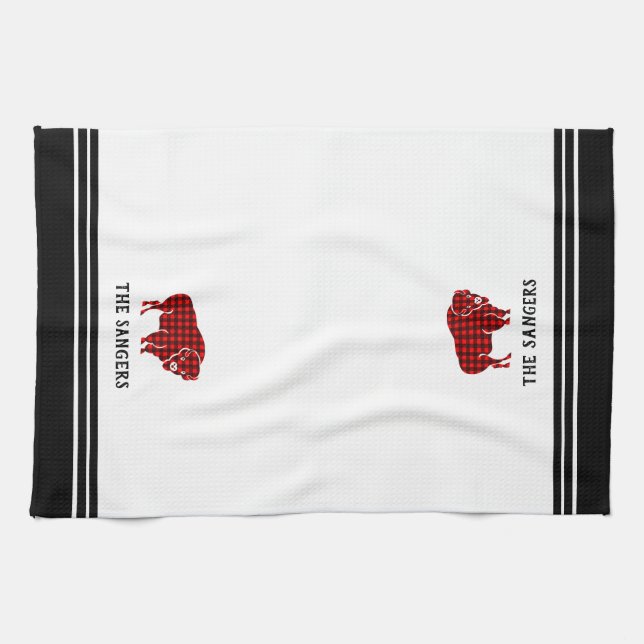 Personalisiertes Red Buffalo Kariert Bison Küchent Geschirrtuch (Horizontal)